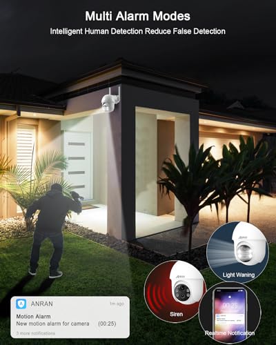 ANRAN 2K Security Camera Wireless Outdoor, Solar Outdoor Camera with 360° View, Smart Siren, Spotlights, Color Night Vision, PIR Human Detection, Pan Tilt Control, 2-Way Talk, Q01W 2 Packs - color: White-2 Packs