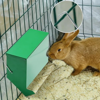 Maxcheck 2 Pcs Rabbit Feeder for Cages Small Animal Food Pellet Dispenser with Lid Metal Chicken Grit Oyster Shell Squirrel Feeders Outside(11.8 Inches,Mesh Bottom,Green) - color: Green, size: 11.8 Inches