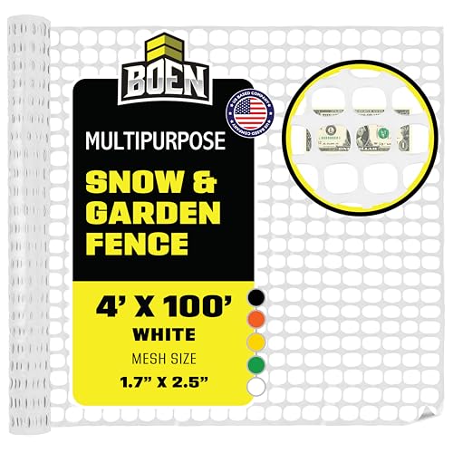 BOEN 4' x 100' White Temporary Fencing, Mesh Snow Fence, Plastic, Safety Garden Netting, Above Ground Barrier, for Deer, Kids, Swimming Pool, Silt, Lawn, Rabbits, Poultry, Dogs - color: White, size: 4' x 100'