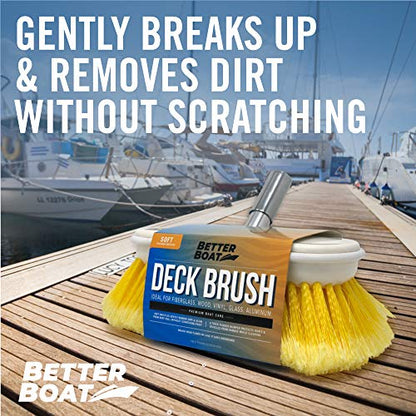 Soft Boat Deck Brush, Heavy-Duty Marine Brush Head, 8" Bristle with Bumper, 3/4" Thread Handle, for RV, Truck, and Auto Cleaning