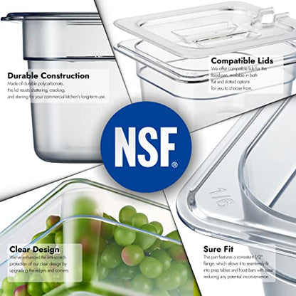 CURTA 6-Pack 1/6 Size 6" Deep NSF Polycarbonate Food Pans | Dishwasher & Freezer Safe Clear Container for Prep Tables, Buffet, Salad Bar, Commercial & Home Kitchen - color: 1/6 Size, size: 6" Deep