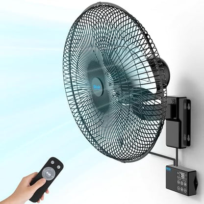 18" Wall Mounted Fan with Thermostat, Oscillating Outdoor Wall Mount Fan with Remote, 1-18H Timer, 3-Speed 4200 CFM High Velocity Industrial Wall Fan for Garage, Farm, Patio, Workshop, Barn - size: 18 inch