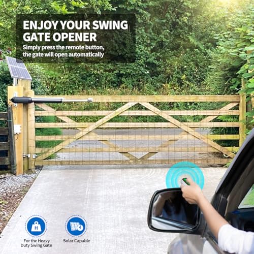 TOPENS A8S Automatic Solar Gate Opener for Heavy Duty Single Swing Gate Up to 18ft, Single Swing Gate Operator Battery Powered with Remote Control Kit Gate Motor Solar Panel Included - size: 880lbs