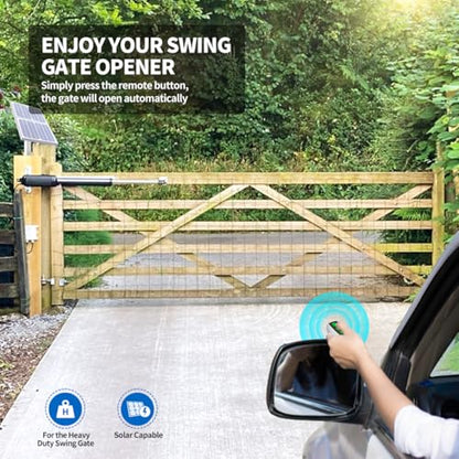 TOPENS A8S Automatic Solar Gate Opener for Heavy Duty Single Swing Gate Up to 18ft, Single Swing Gate Operator Battery Powered with Remote Control Kit Gate Motor Solar Panel Included - size: 880lbs