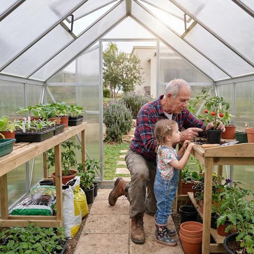 Canopia 6x8 Greenhouse Kit, Hobby Walk-In Twin-Wall UV Polycarbonate Heavy Duty Aluminum Frame, Lockable Door, Adjustable Roof Vent, Rain Gutters, Galvanized Steel Base, Mythos (Silver) - color: Silver, size: 6 Ft. x 8 Ft.
