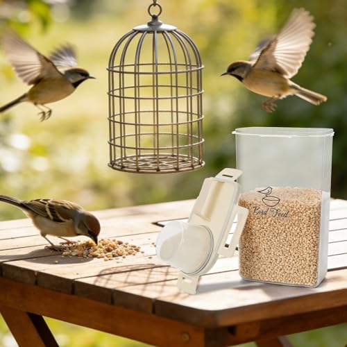 2 Pcs 3.17 Qt/3 L Bird Seed Storage Container Airtight- Portable Plastic Pet Food Container with Measuring Cup, Clear Wild Bird Seed Dispenser for Birds Pets Food Chicken Seed Storage, BPA Free