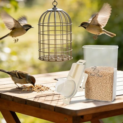 2 Pcs 3.17 Qt/3 L Bird Seed Storage Container Airtight- Portable Plastic Pet Food Container with Measuring Cup, Clear Wild Bird Seed Dispenser for Birds Pets Food Chicken Seed Storage, BPA Free
