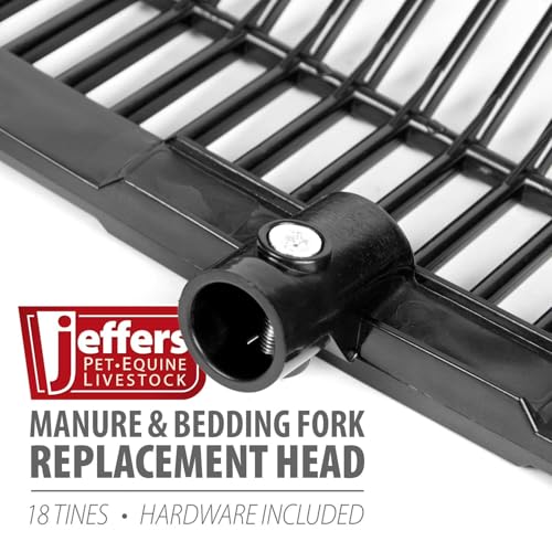 Jeffers 18 Tine Manure Fork Head – Heavy Duty Replacement Scoop Fork for Stalls, Bedding, Barn Waste, Hay, Polystyrene Tines, 15" Wide, Fits Standard Handles, Black Fork Head Only - 6 Pack