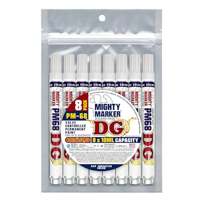 PM-68 DG Paint Markers, Heavy Duty Industrial Paint Markers, Ketone-Based, Xylene Free, Quick Dry, Degrease Resistant, Made in USA, White 8-Pack - color: White