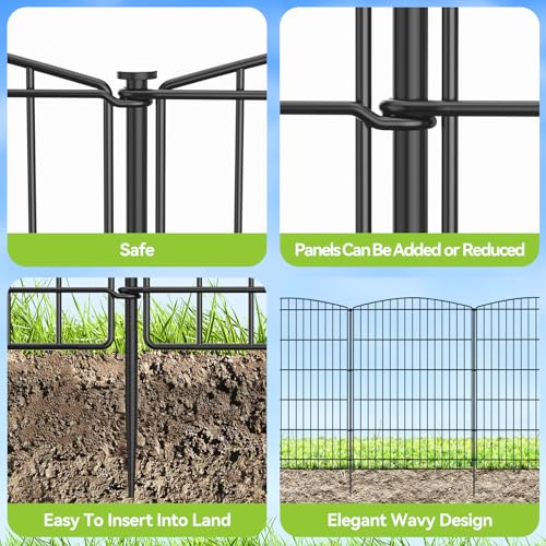 INJOPEXI Decorative Garden Fence 12 Panels 26ft (L)×36in (H) Garden Fences with 12 Panels Rustproof Wire No Dig Rabbit Animal Barrier Fencing Rabbit Dog Fence for Yard Patio Outdoor - Without Gate - size: 12 Panels 26ft(L)-36"(H) - Without Gate
