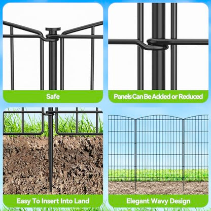INJOPEXI Decorative Garden Fence 12 Panels 26ft (L)×36in (H) Garden Fences with 12 Panels Rustproof Wire No Dig Rabbit Animal Barrier Fencing Rabbit Dog Fence for Yard Patio Outdoor - Without Gate - size: 12 Panels 26ft(L)-36"(H) - Without Gate