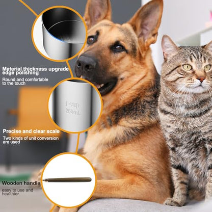 1 Cup Stainless Steel Dog Cat Food Measuring Scoop for Dry and Wet Food, Accurate Measurement for Rice, Flour, Grain (Long Handle Silver) - color: Stainless Steel
