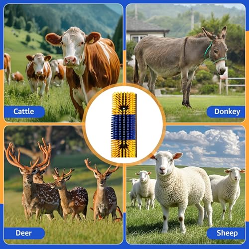 2Pcs Livestock Scratching Brush for Cow, Horse, Goat & Sheep - PBT High Elastic Bristles Design, Animal Grooming & Itch Relief Brush for Barn Entrance, Fence Corner & Feeding Area - size: Medium