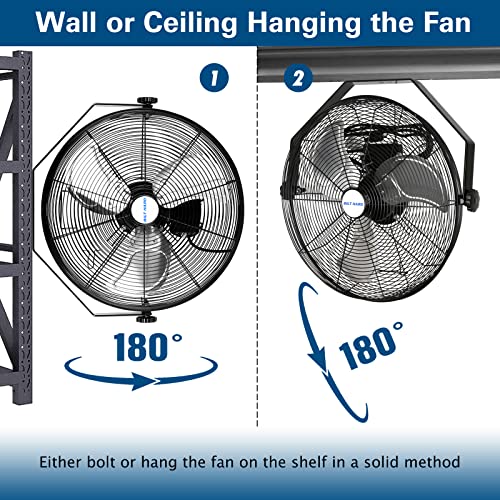 BILT HARD 20 inch Industrial Wall Fan, 4600 CFM, 3-Speeds High Velocity Wall Mount Fan with Sealed Motor, 2 Pack - size: 20 inch