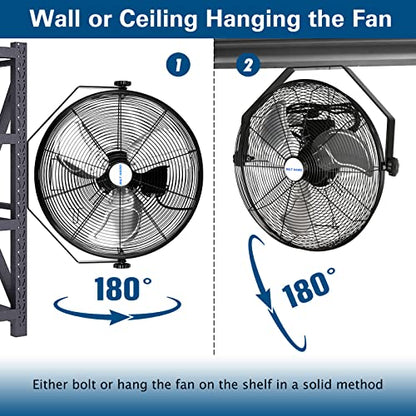 BILT HARD 20 inch Industrial Wall Fan, 4600 CFM, 3-Speeds High Velocity Wall Mount Fan with Sealed Motor, 2 Pack - size: 20 inch