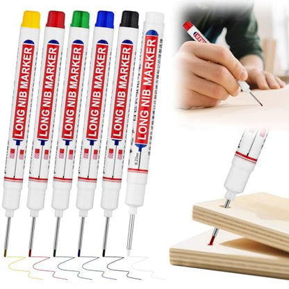 6 PCS Long Head Deep Hole Marker Pens,20mm Long Nib Marker,Longs Nose Markers,Waterproof Construction Markers Marking Tool,Permanent Markers Carpenter Ink marker Pens,Metal marking Pen - color: 6PCS-20MM-Red/Blue/Green/Black/White/Yellow