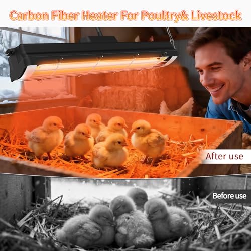 Chicken Coop Heat Lamp, 300W Brooder Heater for Chicks, Carbon Fiber Bulb Heater with 2-Level Temp, 6.6ft Cord UL Passed Adjustable Hanging Height, Livestock Indoor Warmer
