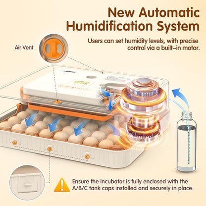 Incubator for Hatching Eggs, 56 Eggs Incubator with Automatic Egg Turning, Temperature & Humidity Control, LED Egg Candler, Incubation Days Display, for Chicken, Duck, Goose, Quail, Parrot Bird Eggs