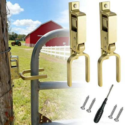 Instant Locking Gate Latch Heavy-Duty One-Hand Gate Latch with Screwdriver and 2 Screws for Farm, Ranch & Backyard Door, Automatic Spring Lock, Rust-Resistant Steel, Easy Install (2 Pcs) - color: 2 Pcs