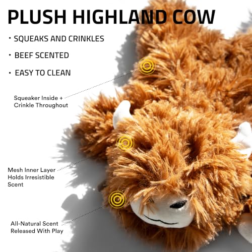 Playology Dog Toys | Plush Highland Cow Stuffed Animal | Beef Scented Jumbo Squeaky Toy | Plush Chew Toy for Large Dogs - size: Large, style: Highland Cow