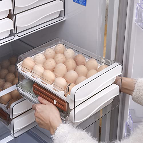 Sooyee 40 Capacity Egg Container for Refrigerator, Household Egg Holder for Fridge, Transparent 2 Drawers Chicken Egg Storage Container,White - size: 40 Capacity