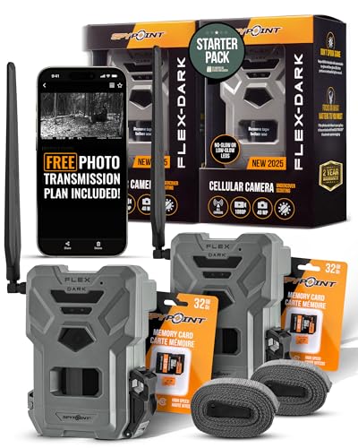 SPYPOINT Flex-Dark Twin Starter Pack with 2 SD Card - Cellular Trail Camera, 40MP Photos, 1080p Video + Sound, No-Glow Game Camera, Hunting Night Vision, Motion Activated,100ft Detection - color: Starter Pack- SD, size: Pack of 2