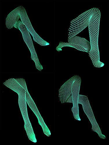 Glow in the Dark Fishnets Stockings, High Waist Tights Party Stockings for Womens - color: White-green