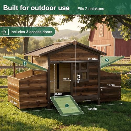 Chicken Coop, Large Wooden Chicken House with 2 Nesting Boxes, Outdoor Hen House Chicken Hutch, Poultry Pet Cage for Lawn Backyard