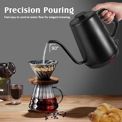 1L Electric Gooseneck Kettle, Tea Kettle for Boiling Water, Gooseneck Electric Kettle for Coffee & Tea, Fast Boiling for Pour Over, Auto Shut-Off, Boil-Dry Protection, 360° Rotational Base - color: 1.0L Black