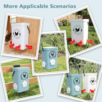 TGEYD Chicken Feeder and Waterer Set, No-Waste Hanging Feeder for Backyard Chickens, 3 Gal Waterer & 15LB Feed Bin