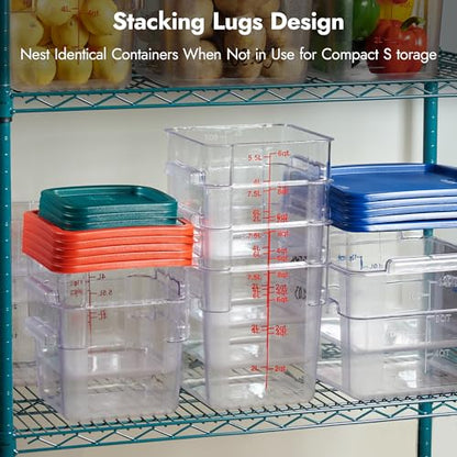 CURTA 8-Pack 6 Qt NSF Clear Polycarbonate Food Storage Containers with Red Lids - Square, Commercial-Grade, Freezer & Dishwasher Safe, Stackable - color: 6.0 Qt 8-Pack(Red Lids)