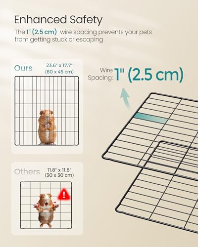 SONGMICS Guinea Pig Cages, Metal Grid Small Animal Playpen with Waterproof Washable Liner, 2 Separate Spaces for Rabbits, Ferrets, Bunnies, Hedgehogs，48.4 x 24.8 x 18.1 Inches, Black ULPI07H - color: Black, size: 48.4"L x 24.8"W x 18.1"H, style: 7 Panels