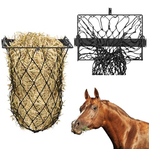 Yaocom 4 Set Black Wall Mount Hay Feeder for Horses Goats Heavy Duty Hay Rack with Net Slow Feeder Wall Mounted for Stall Barn, Easy to Install and Save Hays (Square) - color: Black