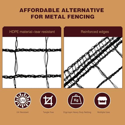 Deer Fence Netting,Plastic Mesh Fence 6.5x50ft,Reinforced Edges 55gsm Heavy Duty Animal Barrier,Ideal for Garden Netting,Against Bird,Temporary Fence,Fruit Plant Protection,Black - size: 6.5ft*50ft