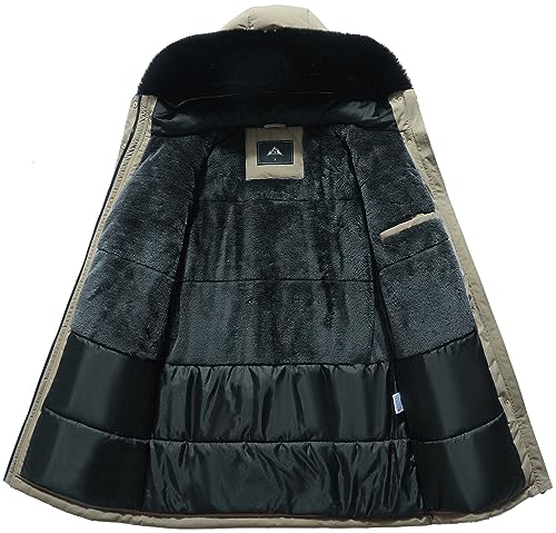 MOERDENG Women's Long Winter Down Coat Thicken Fleece Lined Parka Warm Puffer Jacket With Faux Fur Detachable Hood - color: Khaki, size: Medium