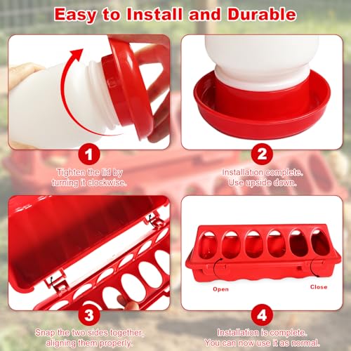 Chick Feeder and Waterer Set, 3 Pack 12-Hole No-Spill Poultry Feeders with 1PCS 1L Automatic Chicken Waterer, Baby Chick Starter Kit for Ducklings, Quail, Small Birds