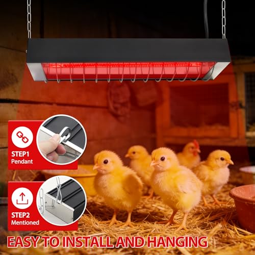 Dual Watt Heat Lamp for Chickens - Chicken Coop Heater with Carbon Fiber Bulb,2 Temperature Adjustable (165/330W),Hanging Heat Lamp for Chicks,Pets and Poultry