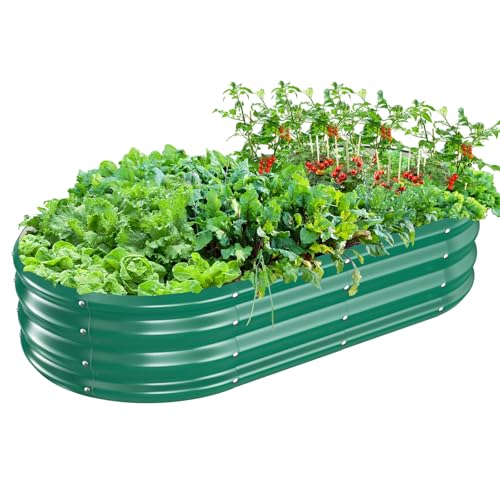 TBMLC Oval Galvanized Planter Box, Metal Raised Garden Bed - 0.8MM Thick- Ideal for Outdoor Gardening and Planting of Vegetables Flowers Fruits Succulent Plants and Others (Green, 5X2.7X1 FT) - color: Green, size: 5X2.7X1 FT
