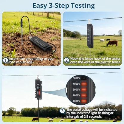 Electric Fence Tester 8KV, Fence Voltage Tester with 8 Neon Lights & Fault Finder, Battery-Free Portable Tool for Safe Fence Testing on Farms, Ranches, Homesteads (Livestock/Pasture) - style: 700V-8000V Fence Voltage Tester