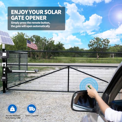 TOPENS AT6131S Solar Single Swing Gate Opener Medium Duty Automatic Gate Motor for Single Swing Gates Up to 18ft, Electric Driveway Gate Operator AC Powered with Solar Panel Remote Control Kit - size: 660lbs