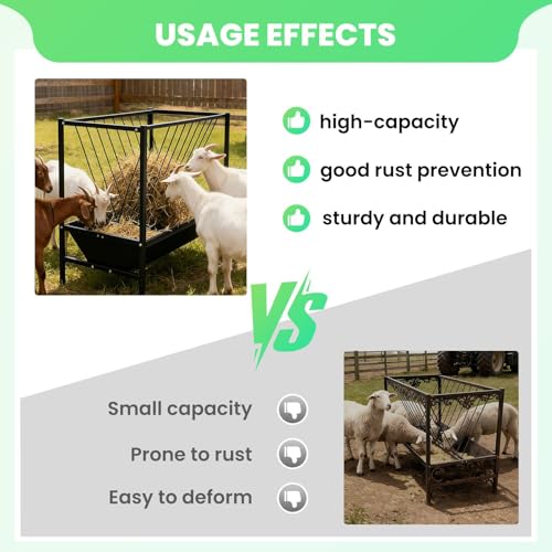 45 Gallons Heavy Duty Hay Feeder with 25 Gallon Feed Tray, Surface Galvanizing Treatment Goat Hay Feeder, Non Deformed Livestock Shelter, Quick Assembly Hay Feeder for Cows, Goats, Horses, Pigs