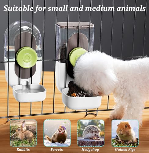 Kenond Hanging Automatic Pet Food Water Dispenser, 35oz Rabbit Feeder Guinea Pig Water Bottle Food Feeder for Ferret Guinea Pig Rabbit(White) - color: White