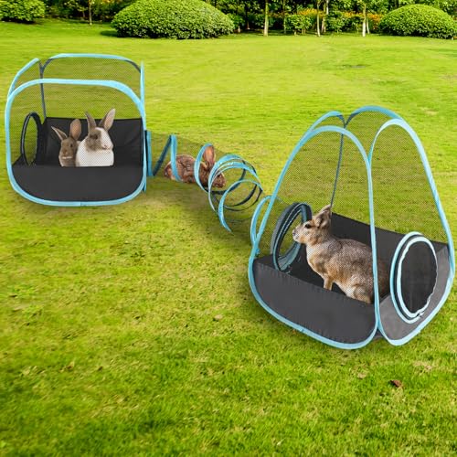 YUEPET Outdoor Guinea Pigs Playpen with Tunnel Pop up Bunny Enclosure Portable Cube Tent Collapsible Small Animal Playpen for Rabbit Guinea Pig Ferret Hamster Kitten Puppy Exercising Hiding Playing