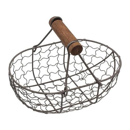 DUDOK Egg Basket, Iron+Wood Wire Egg Basket, Farmhouse Design, Black, Rectangular, Sturdy, Holds 12 Eggs, Comfortable Handle, Decorative, Kitchen, Dining Room, Living Room