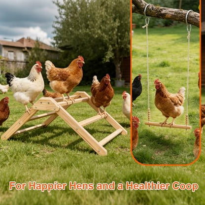 3PCS Chicken Coop Toys Set - Chicken Perch & Chicken Swing，Natural Wood Chicken Coop Accessories for Hens Poultry Rooster Bird Parrot