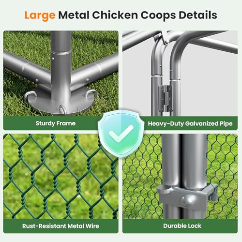 Chicken Coop Walk-in Chicken Runs for Yard with Waterproof Cover for 10/20 Chickens Large Metal Chickens Pen with Security Lock Poultry Cage