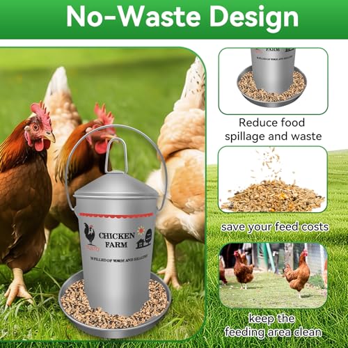 8.8 Lb Stainless Steel Poultry Feeder, Automatic Chicken Feeder No Waste, Hanging Chicken Feeder Heavy Duty Reliable Long-Lasting with Handle, Top Filled - size: 4KG/8.8 LB