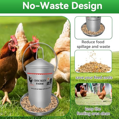 8.8 Lb Stainless Steel Poultry Feeder, Automatic Chicken Feeder No Waste, Hanging Chicken Feeder Heavy Duty Reliable Long-Lasting with Handle, Top Filled - size: 4KG/8.8 LB