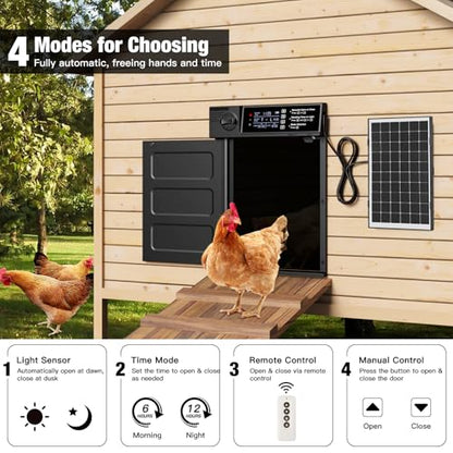 Automatic Chicken Coop Door, Large Size Solar Powered Coop Door with Opening in Emergency, Anti-Pinch, Timer & Light Sensor, Aluminum Waterproof Auto Chicken Door, with 7W Solar Panel