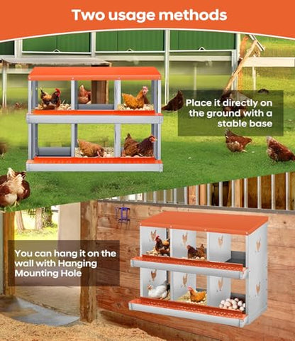 Garvee Space-Saving Metal Chicken Nesting Box - 6 Compartments, Wall Mounted, Roll Away, Easy Egg Collection, Orange Red, No Legs - color: Red, size: 8 Compartment Chicken Nesting Box